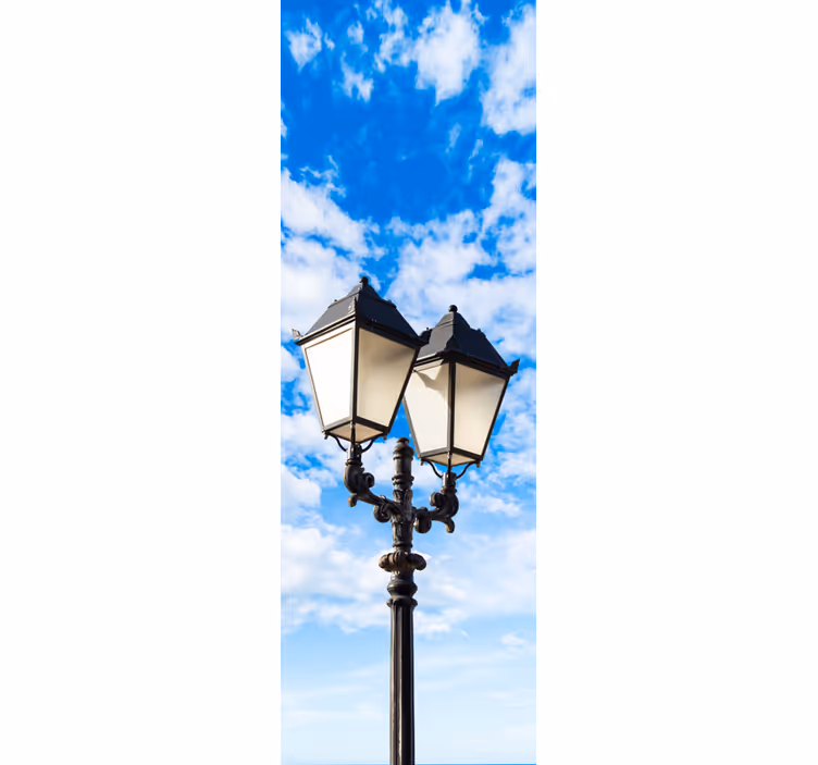 Roller blind for kitchen window streetlamp and clouds - TenStickers