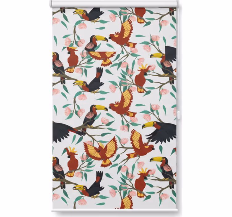 Flying parrots and toucans roller blind for kitchen window - TenStickers