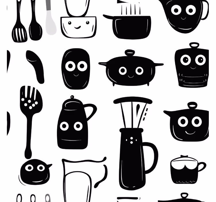 Roller blind for kitchen window with black utensils - TenStickers