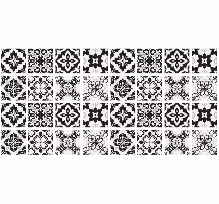 Roller blind for kitchen window black and white tiles - TenStickers