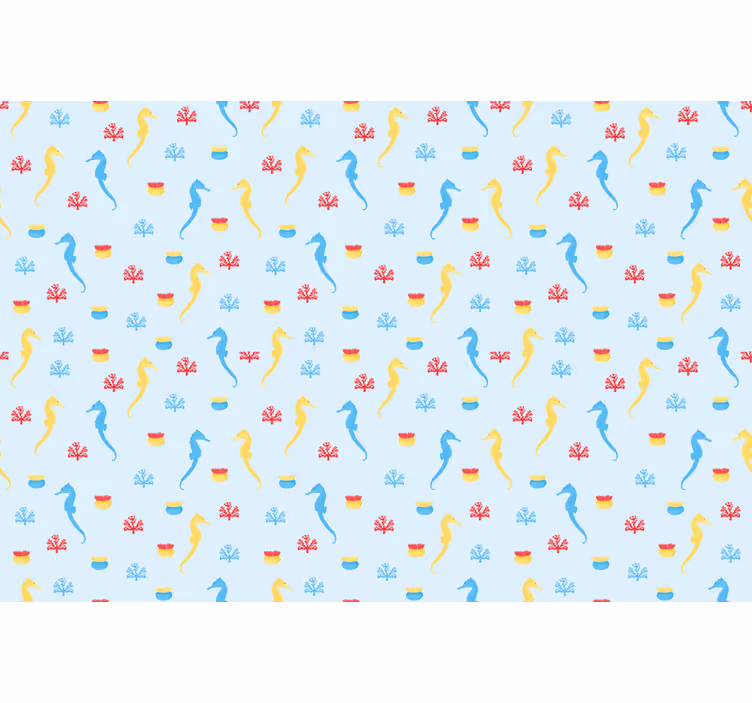 Blue roller blind with sea horse and coral design - TenStickers