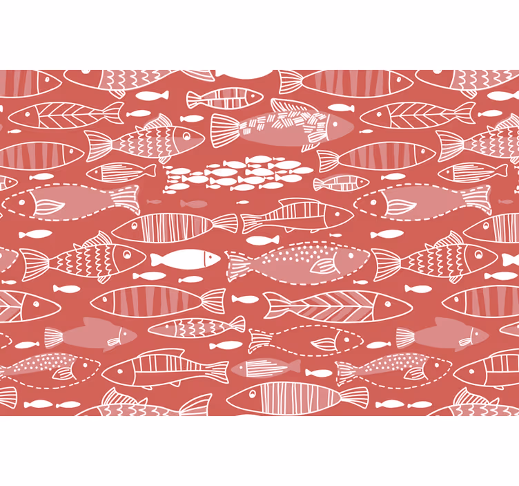Red roller blind with many fish below the waves - TenStickers