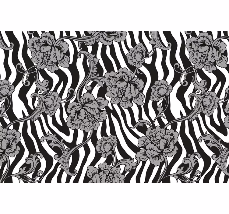 Black roller blind with zebra print and floral design - TenStickers