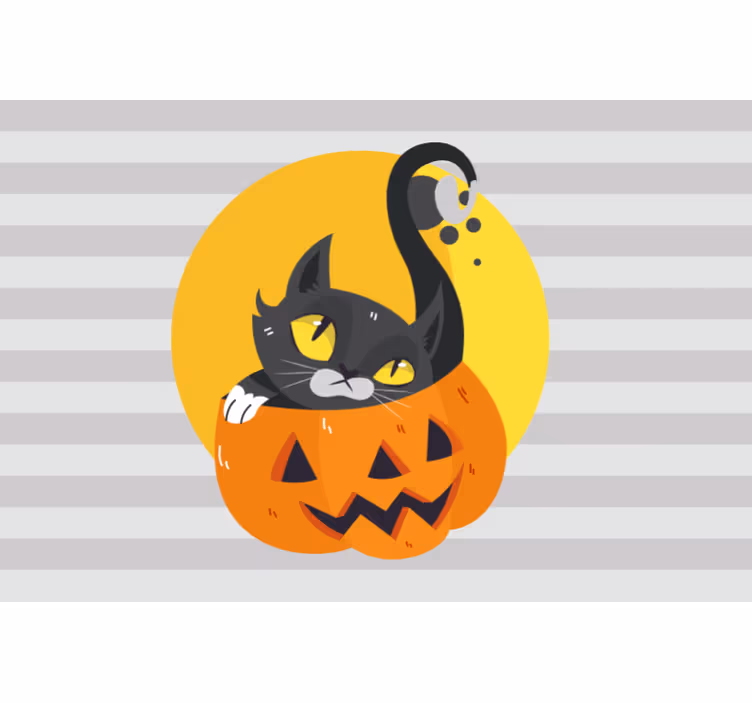 Grey roller blind with pumpkins & black cat design - TenStickers