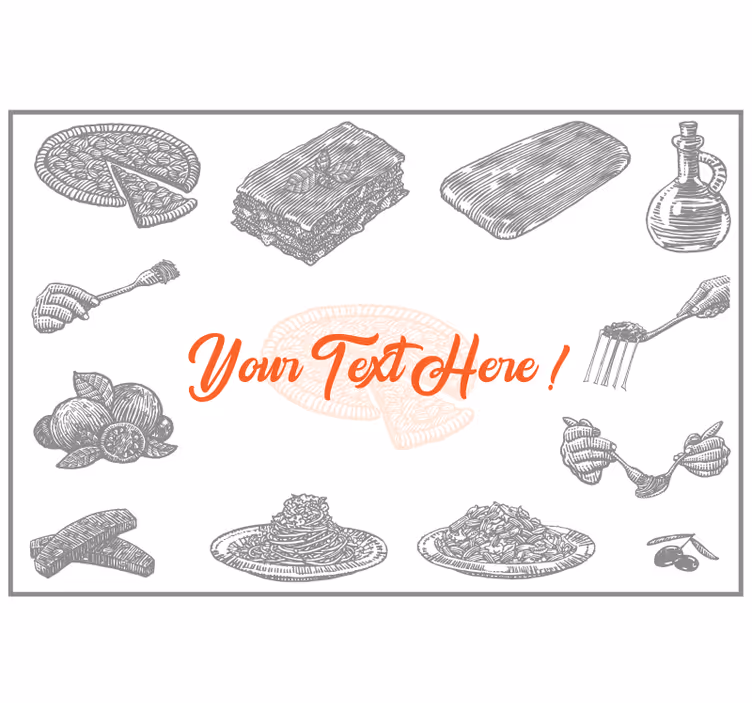 Grey roller blind italian food symbols with text - TenStickers