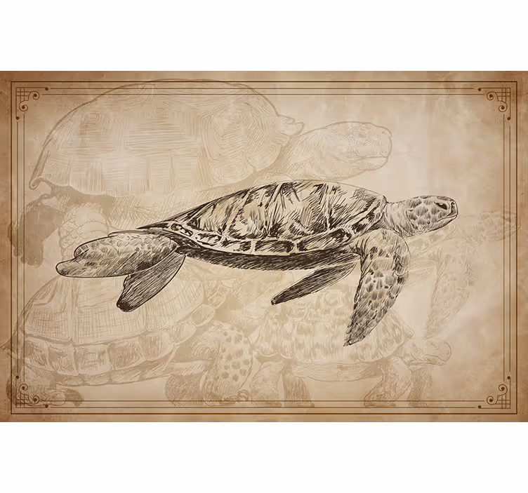 Beige roller blind with assorted hand-drawn turtles - TenStickers