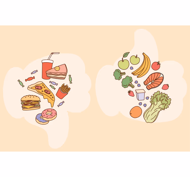 Beige roller blind with diet food shapes design - TenStickers