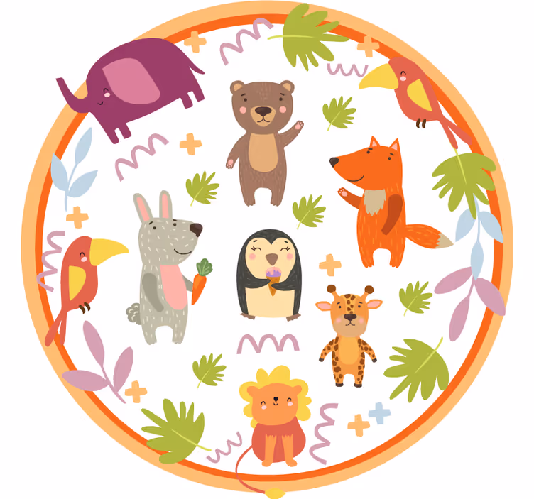 Kids roller blind featuring cute cartoon zoo animals - TenStickers