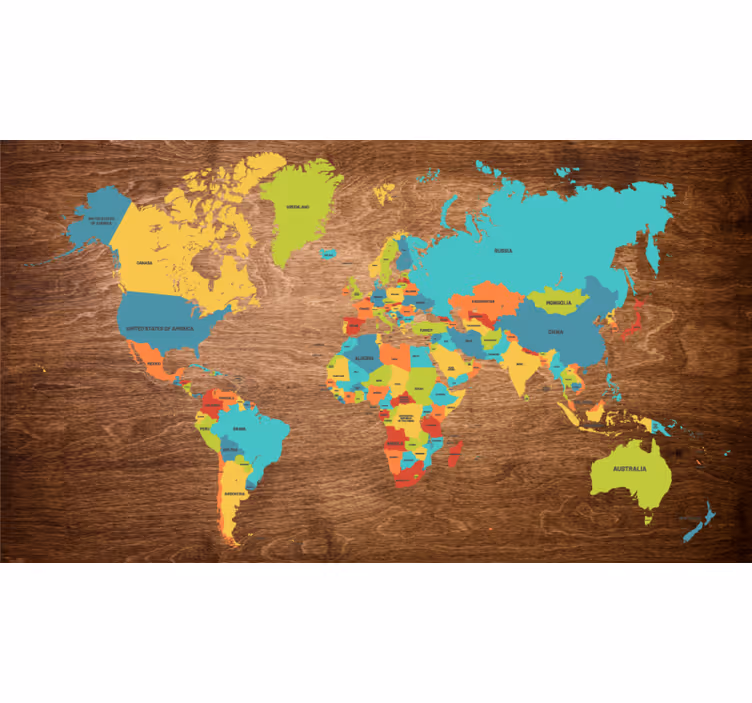 Kids roller blind wooden triptych world map - TenStickers