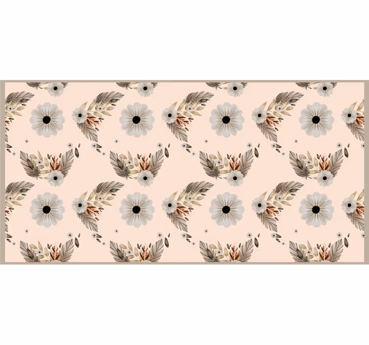 Beige roller blind with pink and black floral pattern - TenStickers