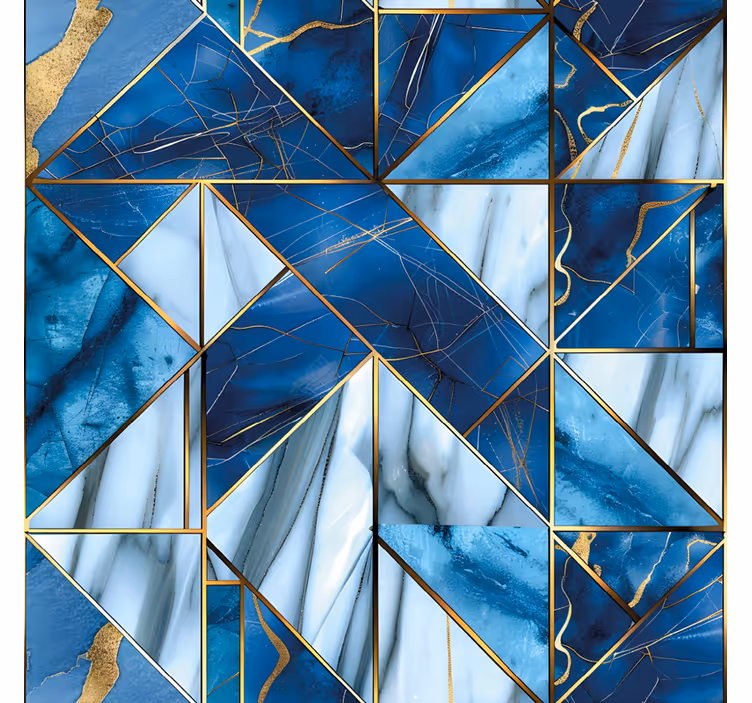 Texture roller blind in geometric blue marble and gold - TenStickers