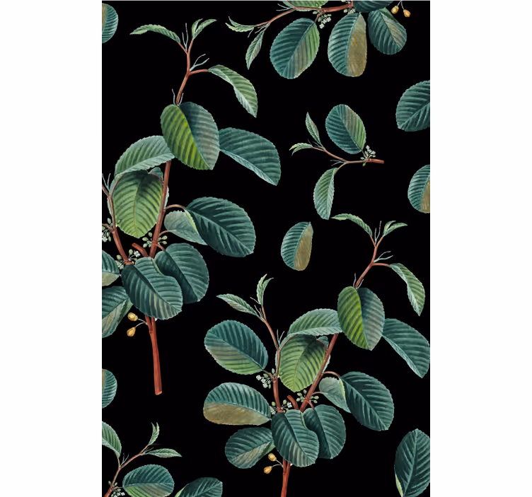 Black roller blind with green leaves - TenStickers