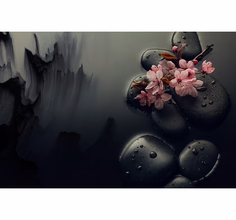 Bathroom window blind elegant zen stone flowers - TenStickers
