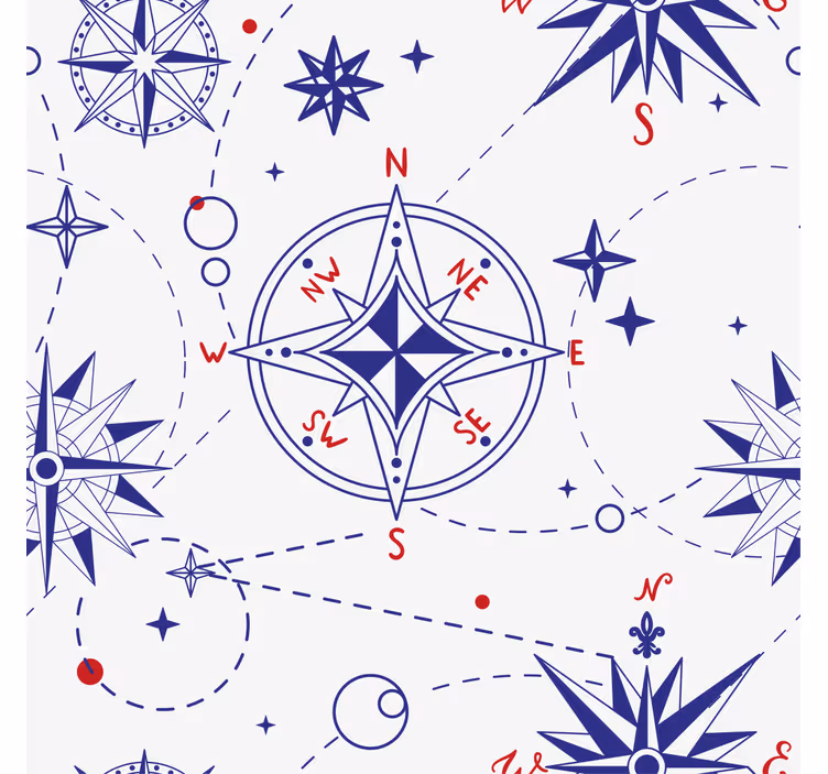 Navy blue and red compass bathroom window blind - TenStickers