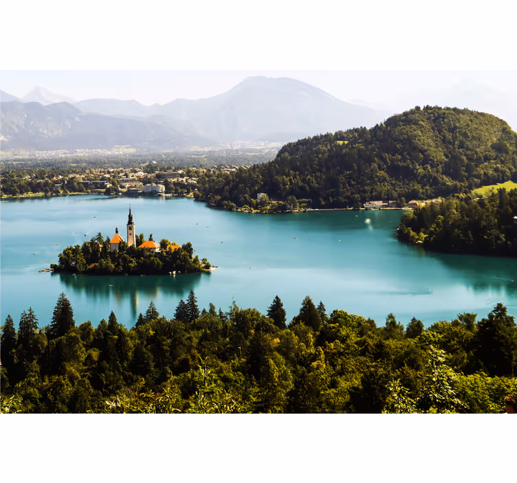 Office window roller blind slovenian lake photography - TenStickers