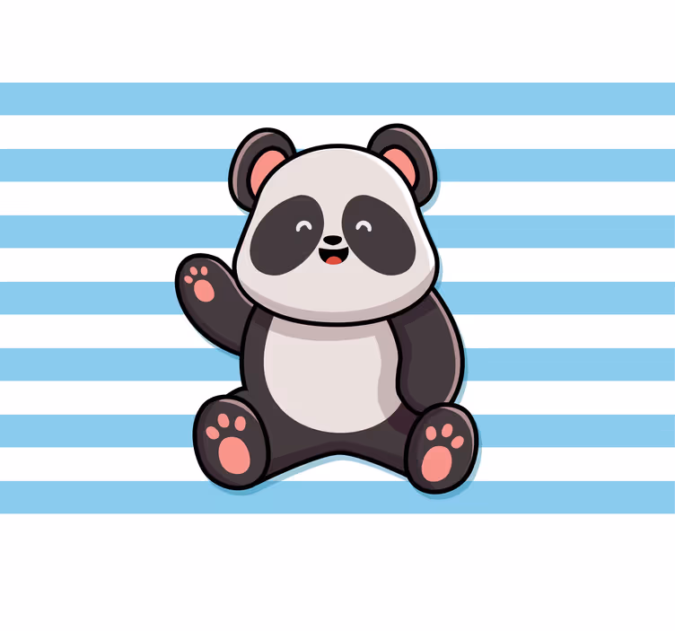 Fun roller blind with happy panda on striped background - TenStickers