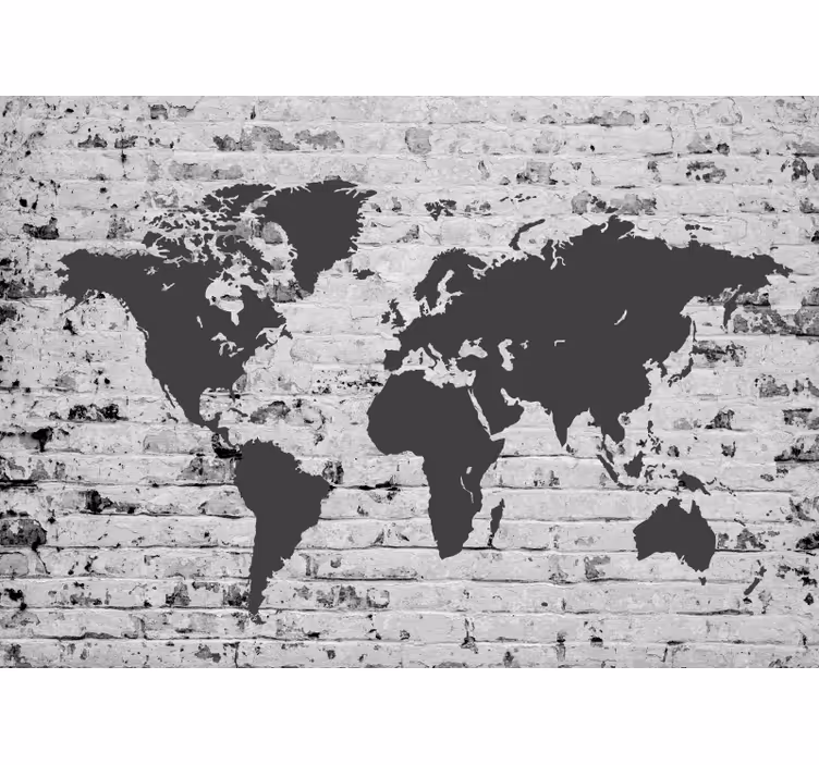 World map roller blind white brick mural - TenStickers