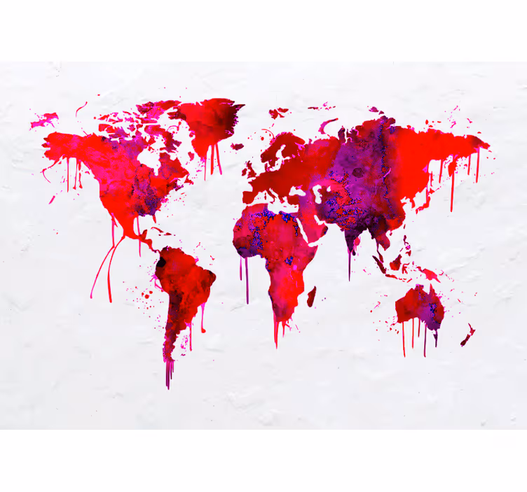 World map roller blind in red watercolor design - TenStickers