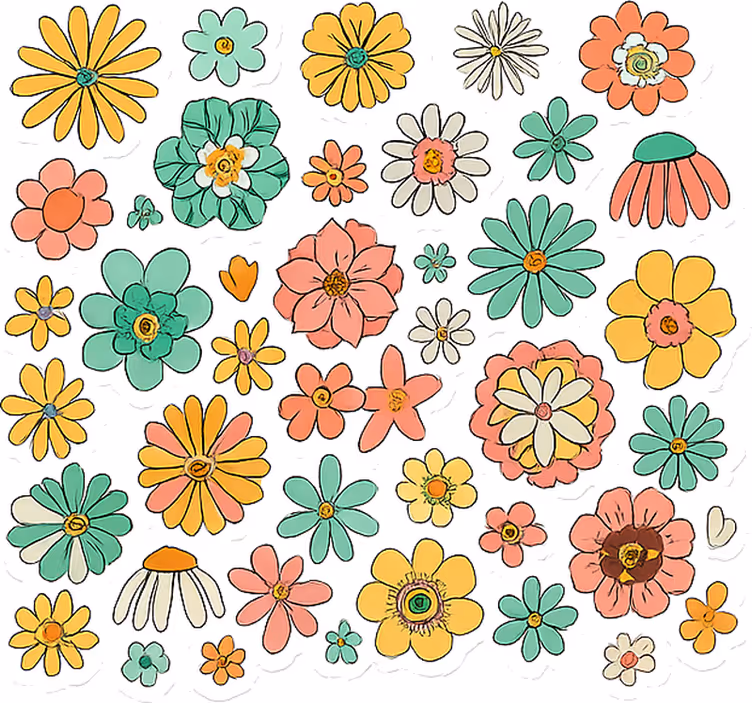 Colorful retro 70s floral collection flower roller blind - TenStickers