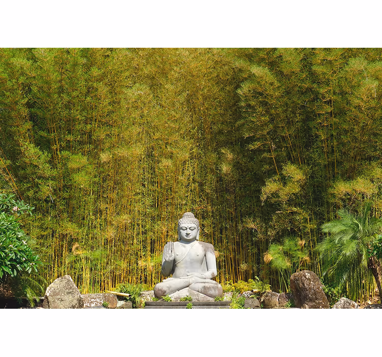 Zen roller blind with gray buddha and green nature - TenStickers