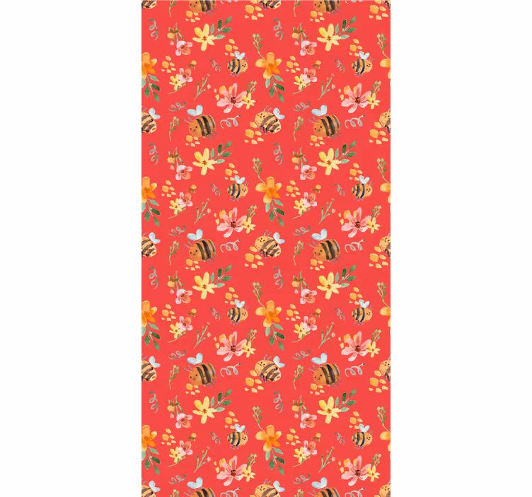 Red roller blind with retro bees and flowers - TenStickers