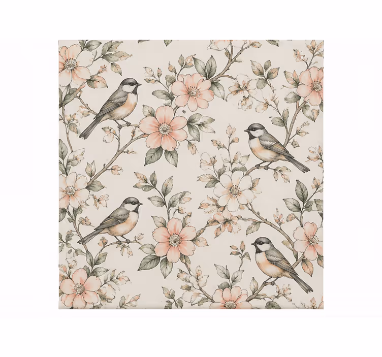 Orange roller blind with birds and flowers sketch - TenStickers