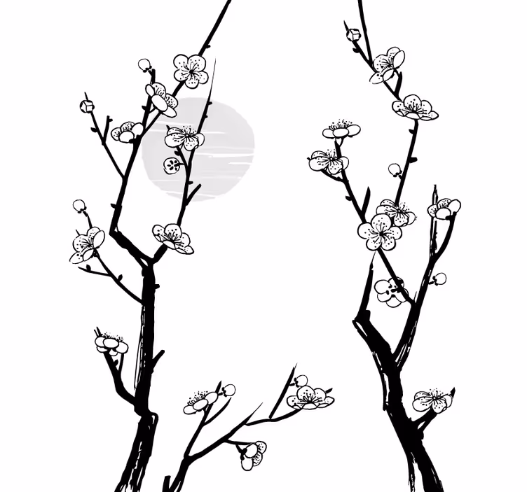 Blossoming Branches Silhouette flower roller blind - TenStickers