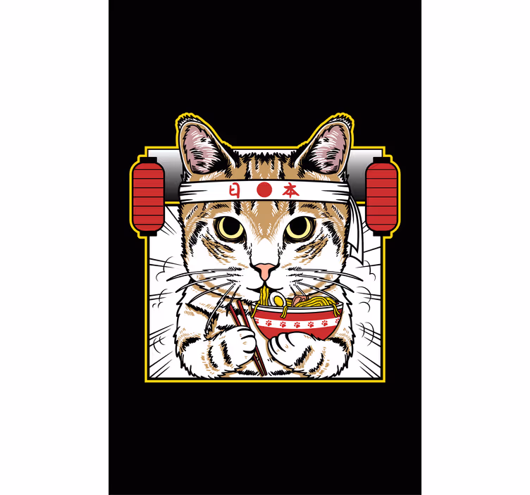 Noodle-Eating Cat animal roller blind - TenStickers