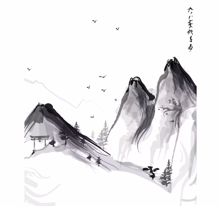 Japanese winter with mountains roller blind for living room - TenStickers