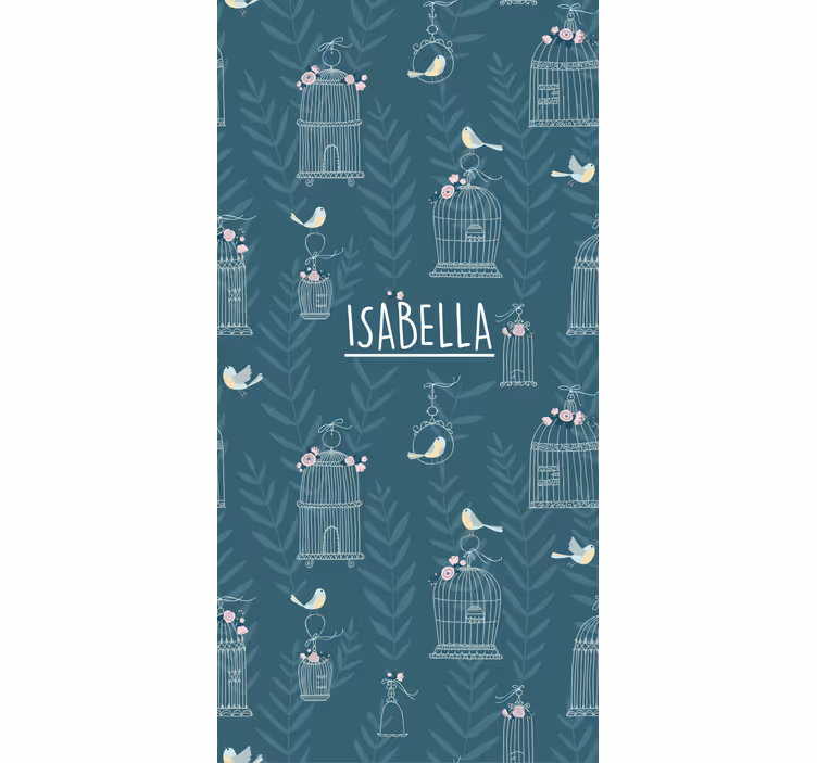 Blue birdcages with name kids roller blind - TenStickers