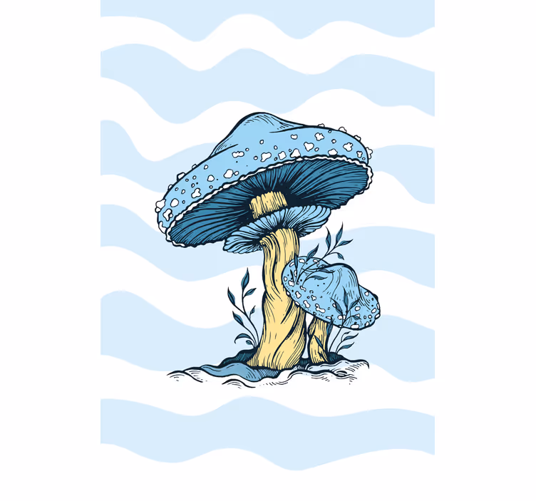 Blue mushrooms flower roller blind - TenStickers