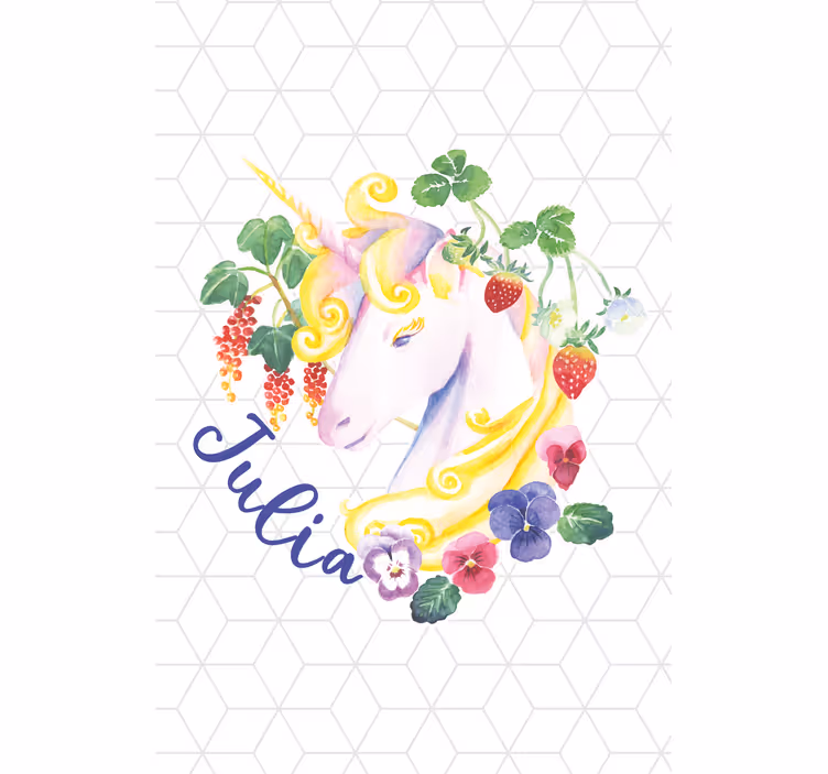 Floral unicorn with name kids roller blind - TenStickers