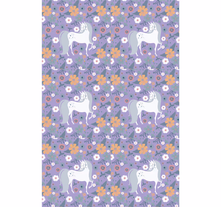 Purple unicorns and flowers kids roller blind - TenStickers