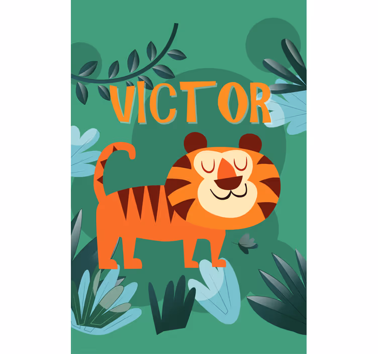 Happy tiger with name kids roller blind - TenStickers