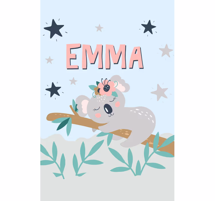 Baby koala with name kids roller blind - TenStickers