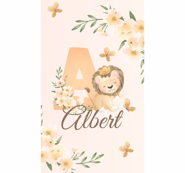 Baby lion with name and initial kids roller blind - TenStickers