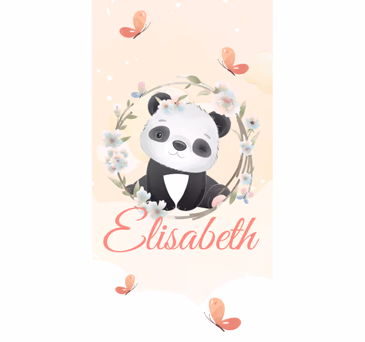 Baby panda with name kids roller blind - TenStickers
