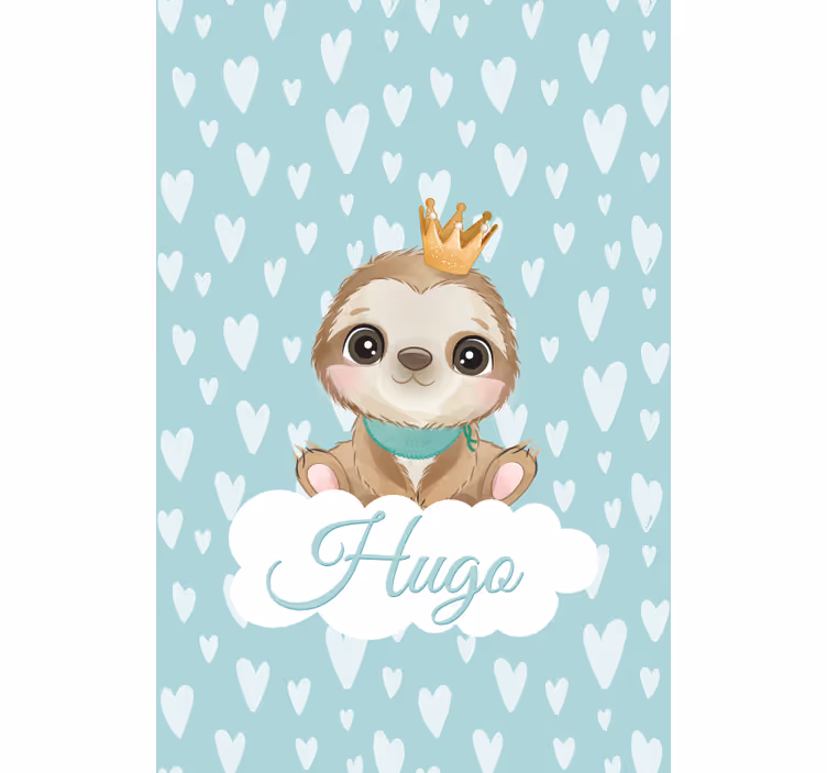 Sloth with crown and name kids roller blind - TenStickers