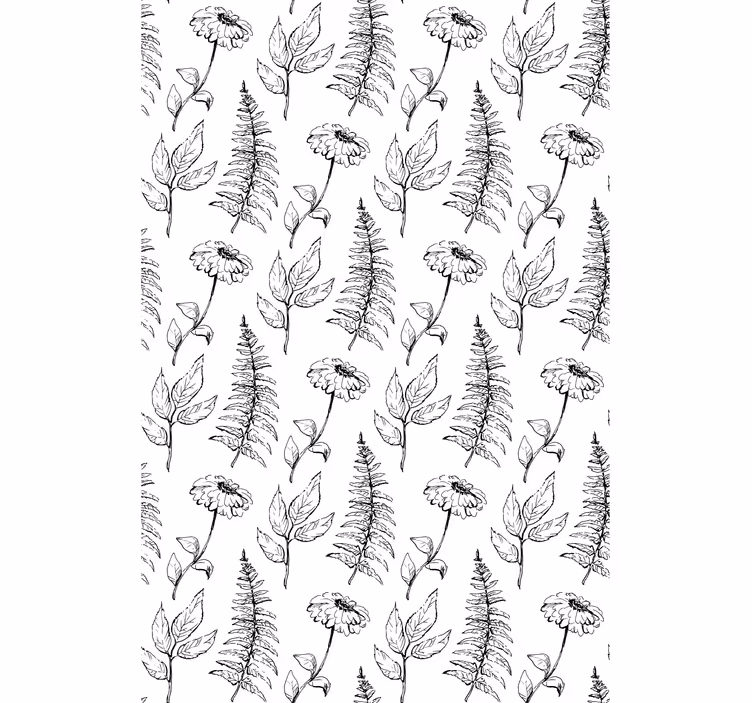 Floral black and white design flower roller blind - TenStickers