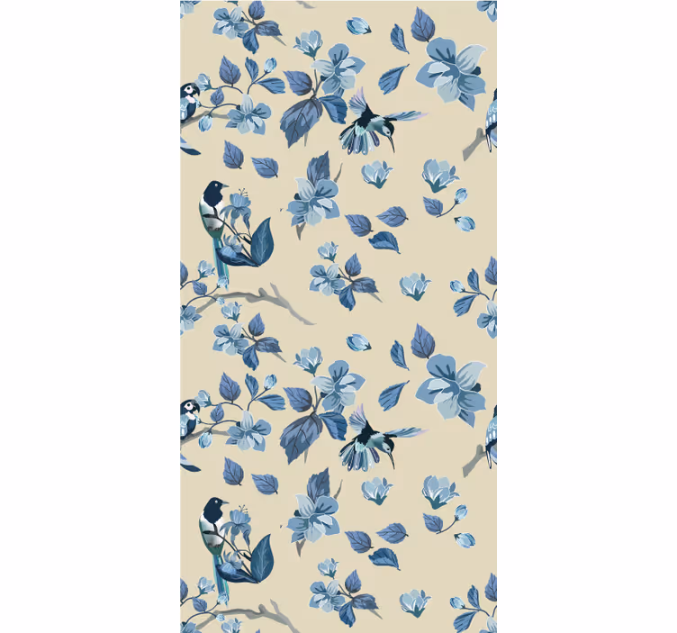 Blue birds and leaves flower roller blind - TenStickers