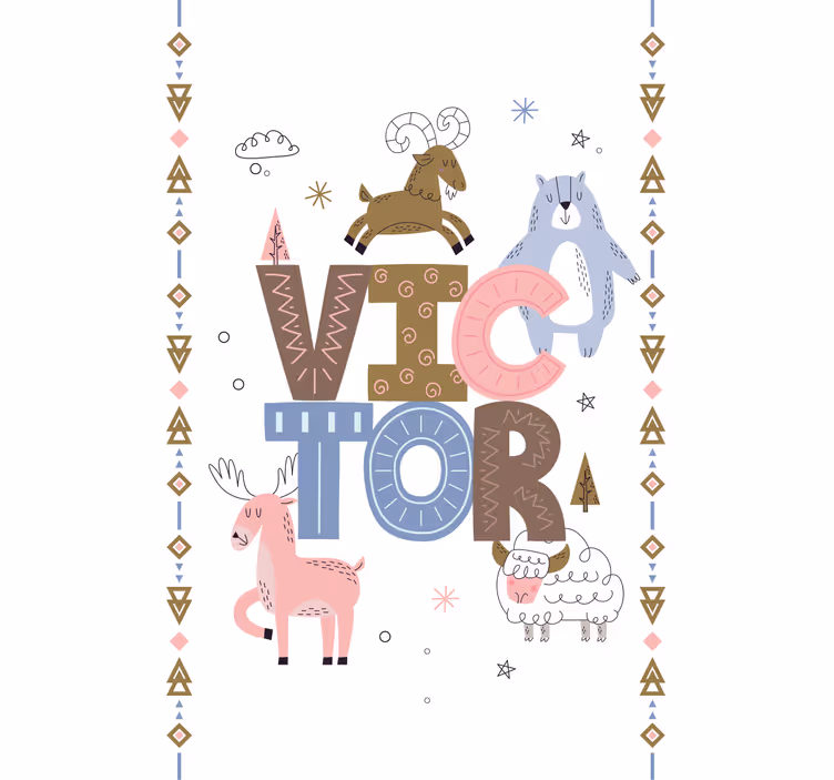 Kids animal design with name nordic roller blind - TenStickers