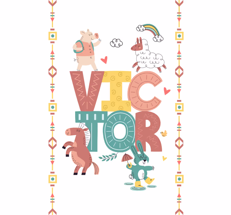 Boho animals with name kids roller blind - TenStickers