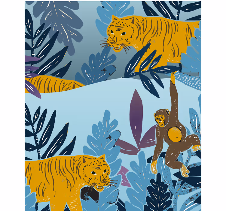 Girl and tigers jungle animals Kitchen blind - TenStickers
