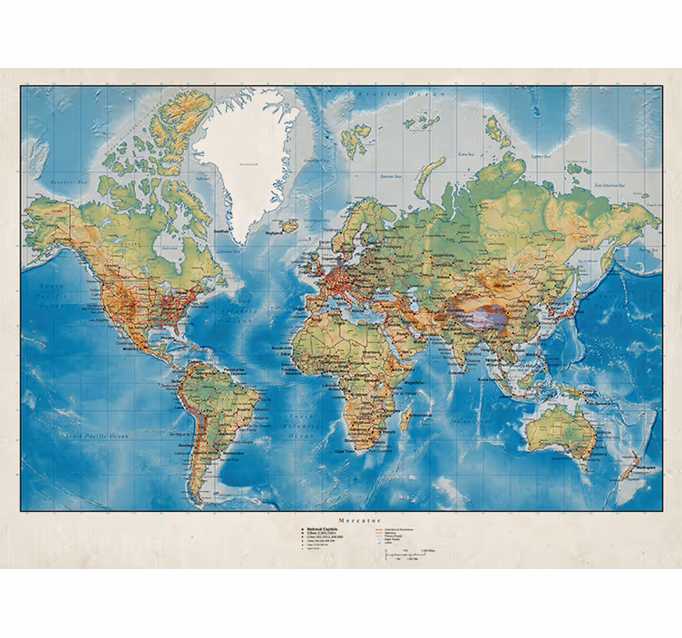 Mercator world map roller blind - TenStickers
