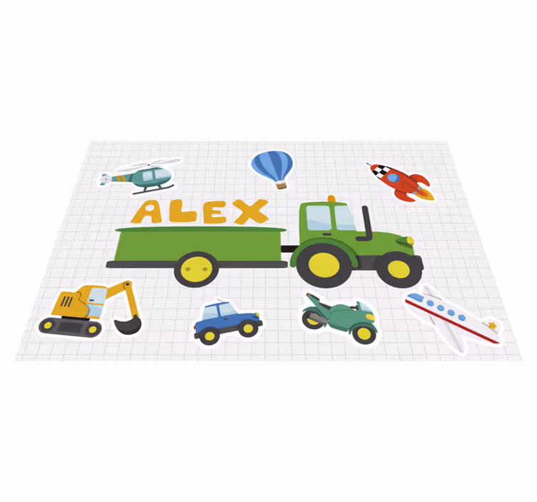 Cartoon transport custom name placemat - TenStickers