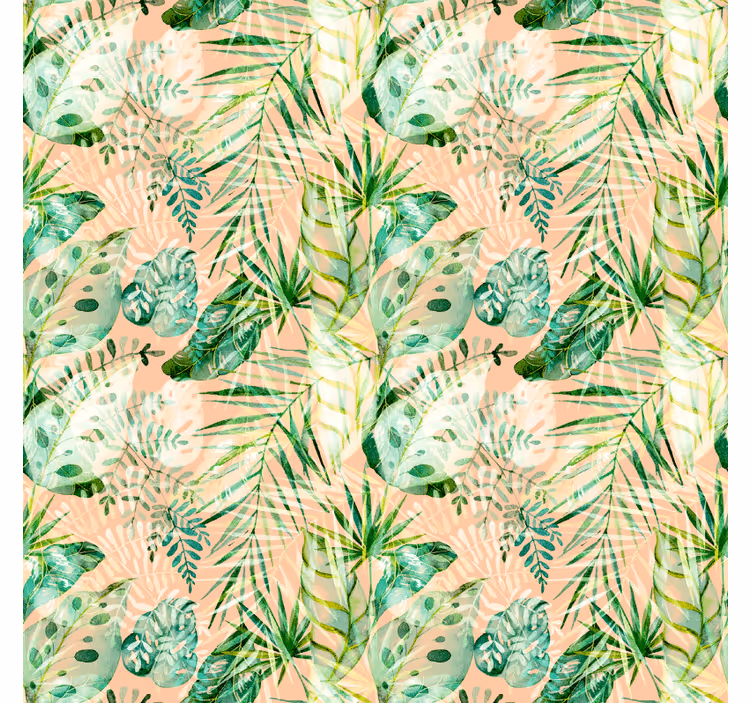 Jungle wall mural with pink floral leaves design - TenStickers