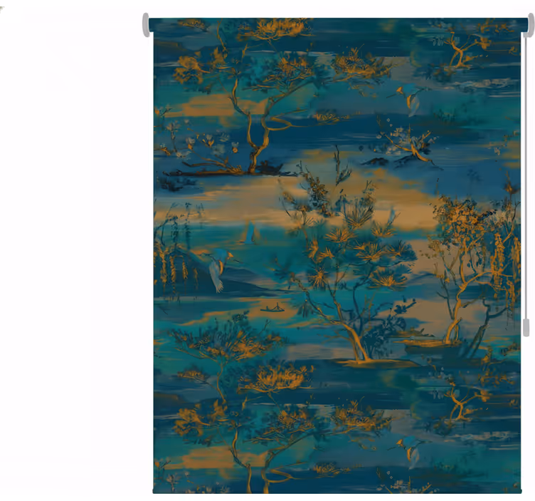 Bathroom wall mural blue and gold asian landscape - TenStickers