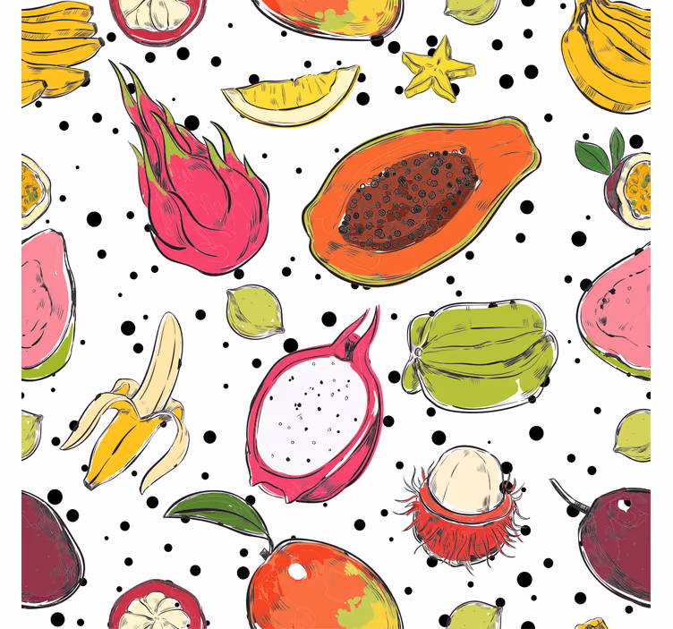 Kitchen wall mural sketch of vibrant exotic fruits - TenStickers