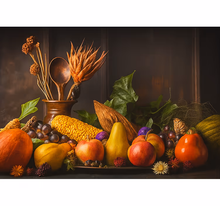 Kitchen wall mural rustic vegetables and fruits - TenStickers