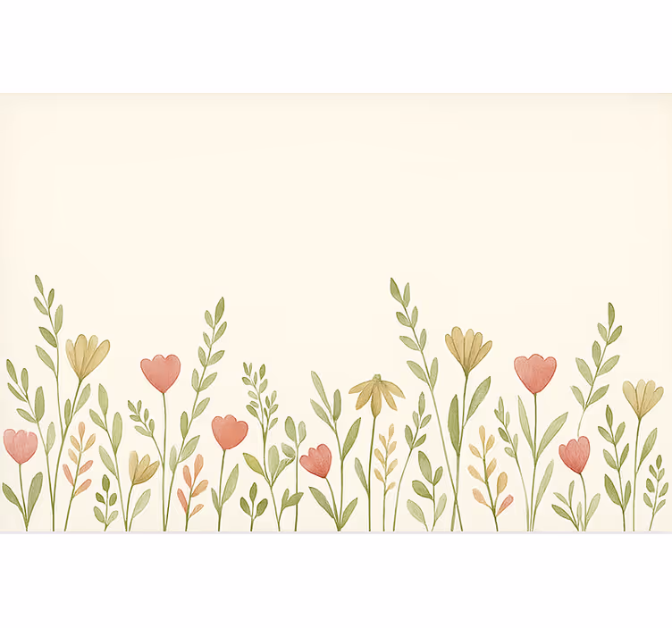 Beige wall mural field flowers border design - TenStickers